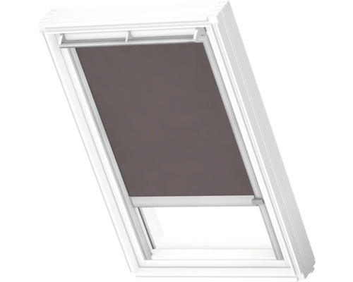 Store pour fenêtre de toit VELUX opaque marron avec cadre alu gris à entraînement solaire RSL CK02 4167K Store de fenêtre de toit dans un cadre blanc