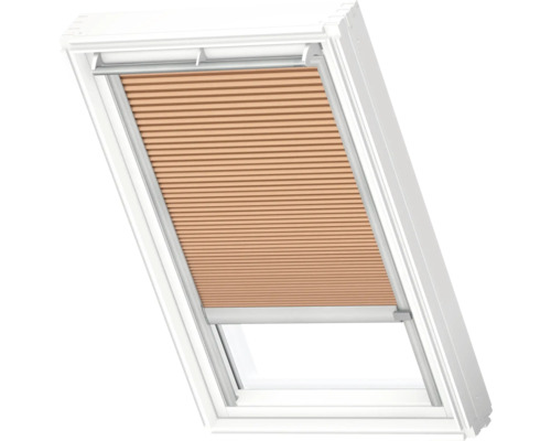 VELUX Dachfenster Wabenplissee apricot mit grauem Alu-Rahmen solarbetrieben FSC C02 1049K Dachfenster mit Plissee-Jalousie