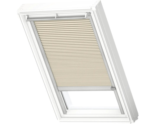 VELUX Dachfenster Wabenplissee beige mit grauem Alu-Rahmen solarbetrieben FSC C02 1155K Dachfenster mit Faltrollo
