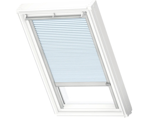 VELUX Dachfenster Wabenplissee gletscherblau mit grauem Alu-Rahmen solarbetrieben FSC C02 1169K Dachfenster mit Faltstore zur Lichtregulierung
