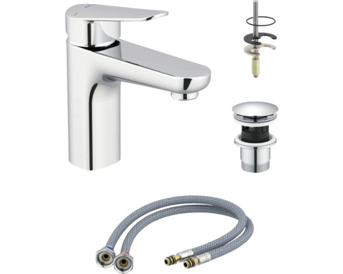 Robinet de lavabo avec garniture de vidage et flexibles de raccordement