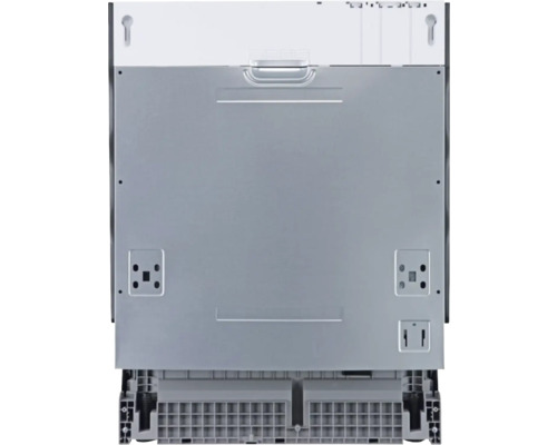 Vue arrière d'un lave-vaisselle, avec des détails sur les raccordements et l'installation.