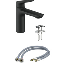 Mitigeur de lavabo noir avec accessoires de montage et flexibles de raccordement
