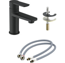 Robinet de lavabo en finition mate avec matériel de fixation et flexibles de raccordement