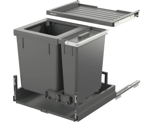 Système de tri des déchets Müllex pour montage en cuisine avec deux bacs et une étagère de rangement