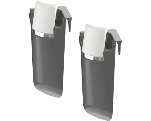 Deux bacs suspendus gris avec couvercles blancs pour ranger des objets