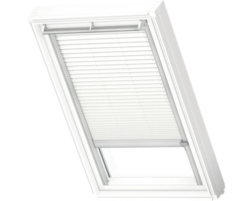VELUX Dachfenster Plissee blickdicht weiß mit grauem Alu-Rahmen elektronisch FML C02 1016K Dachfenster mit Plissee zur Lichtregulierung