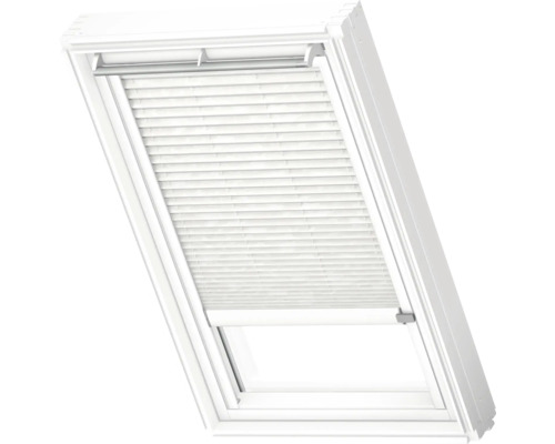 VELUX Dachfenster Plissee blickdicht weiß gemustert mit weißem Alu-Rahmen elektronisch FML C02 1256KWL Dachfenster mit Jalousie