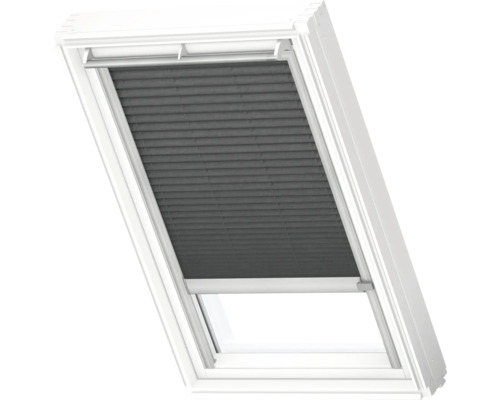 VELUX Dachfenster Plissee blickdicht graphitgrau mit grauem Alu-Rahmen elektronisch FML C02 1274K Dachfenster mit Plissee zur Verdunkelung