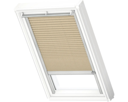 VELUX Dachfenster Plissee blickdicht sandbeige mit grauem Alu-Rahmen elektronisch FML C02 1277K Dachfenster mit Plissee-Sonnenschutz