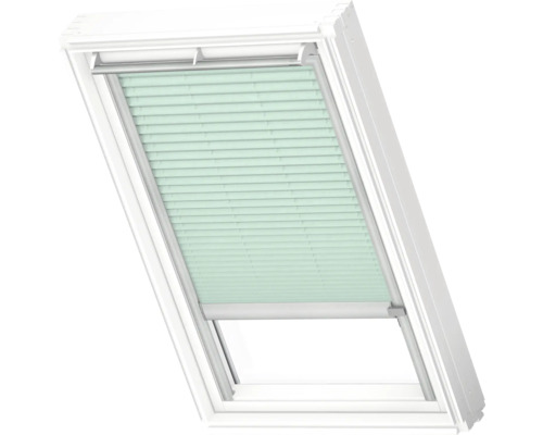 VELUX Dachfenster Plissee blickdicht mint mit grauem Alu-Rahmen elektronisch FML CK02 1281K Dachfenster mit Plissee Rollo zur Lichtregulierung