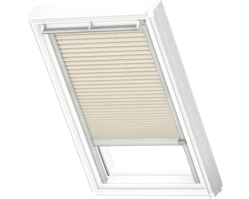 VELUX Dachfenster Plissee blickdicht champagner mit grauem Alu-Rahmen elektronisch FML C02 1283K Dachfenster mit Plissee