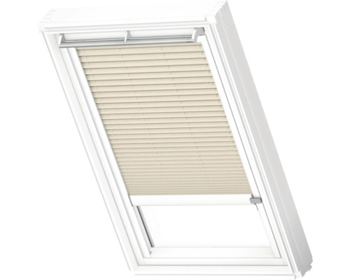 VELUX Dachfenster Plissee blickdicht champagner mit weißem Alu-Rahmen elektronisch FML C04 1283KWL Dachfenster mit Plissee zur Lichtregulierung