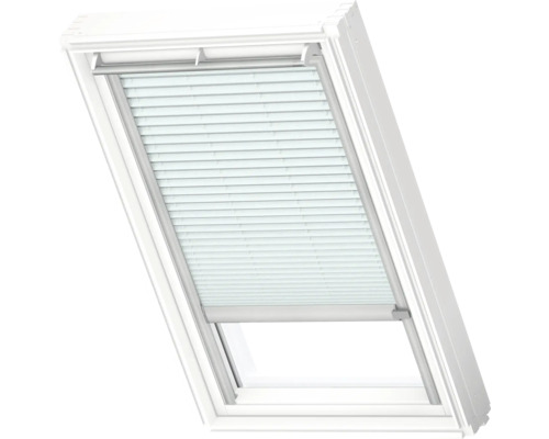 VELUX Dachfenster Plissee blickdicht himmelblau mit grauem Alu-Rahmen elektronisch FML C02 1285K Dachfenster mit Plissee-Rollo zur Verdunkelung