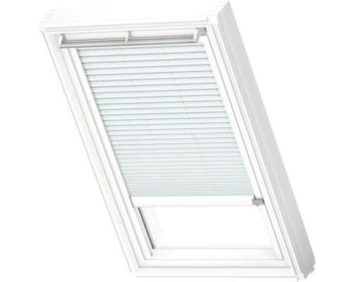 VELUX Dachfenster Plissee blickdicht himmelblau mit weißem Alu-Rahmen elektronisch FML C06 1285KWL Plissee für Dachfenster zur Lichtregulierung