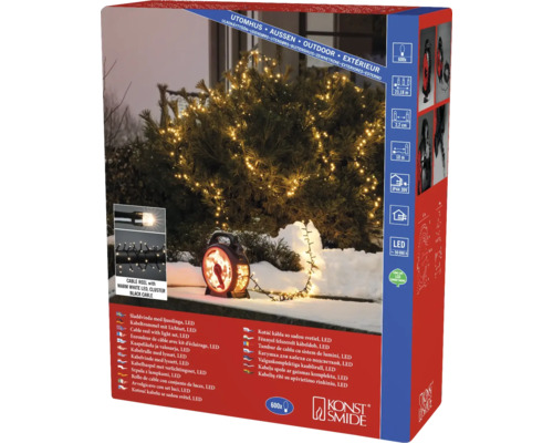Micro LED Compactlights mit Kabelaufroller 600 LEDs Lichtfarbe warmweiss Verpackung einer Lichterkette mit LED Lichtern für den Innen- und Aussenbereich