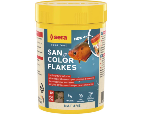 Aliment spécial couleurs sera San Nature 100 ml Sera San Color Flakes nourriture pour poissons d''ornement, 22 grammes