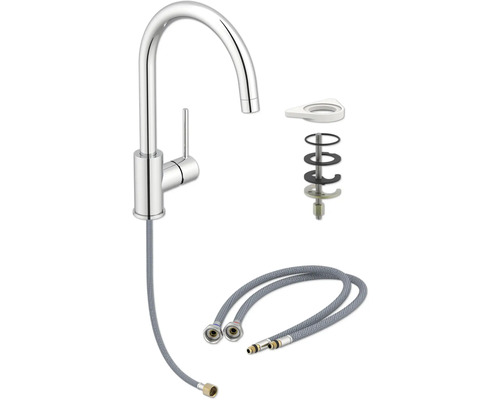 Robinet de cuisine avec flexibles de raccordement et matériel de fixation