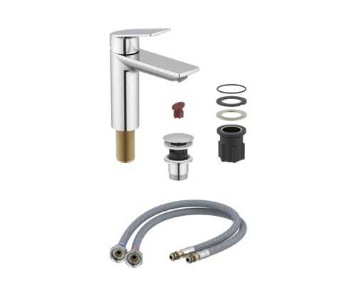 Robinet de lavabo avec garniture de vidage et flexibles de raccordement