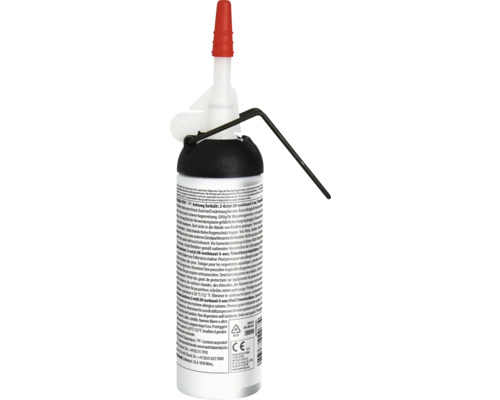 Flacon de mastic avec embout rouge et applicateur noir