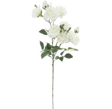 Künstlicher Rosenzweig mit weißen Blüten und grünen Blättern