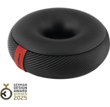 Tabouret noir en forme de donut avec bande textile rouge