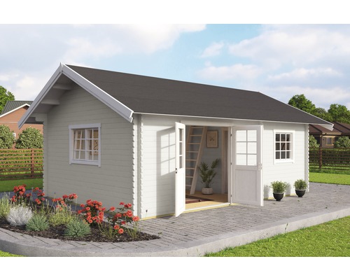 Abri de jardin avec double porte, fenêtre et carton bitumé