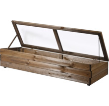 Hochbeet mit Holzrahmen und geöffnetem Glasdeckel für den Garten