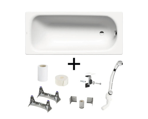 Badewannen Set KALDEWEI SANIFORM PLUS 373 All-in-One Set 75 x 170 cm alpinweiss glänzend inkl. Fussgestell und Ablaufgarnitur 133600010001 Rechteckige Badewanne mit Zubehör zur Installation