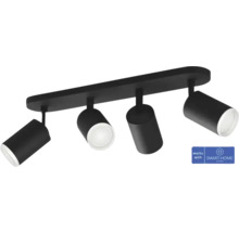 Plafonnier LED noir à quatre spots compatible Smart Home