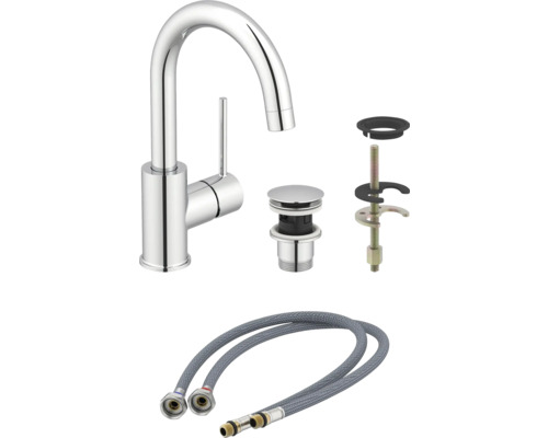 Robinet de lavabo avec garniture de vidange et tuyaux flexibles