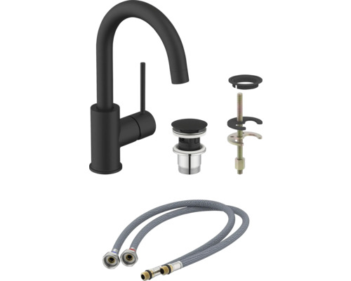 Waschtischarmatur mit Ablaufgarnitur und Anschlussschläuchen