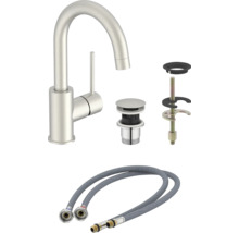 Waschtischarmatur mit Ablaufgarnitur und flexiblen Anschlussschläuchen