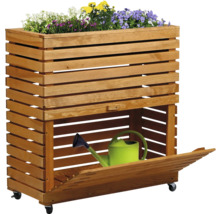 Blumenkasten aus Holz mit Stauraum und Giesskanne