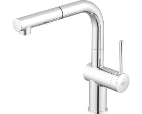 KEO Küchenarmatur mit herausziehbarer Brause BIYO CoolStart und Schnellmontage von Unten "Quickfix" chrom glänzend Küchenarmatur mit Ausziehbrause