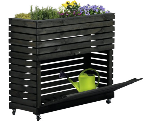 Table de plantation en bois avec espace de rangement et arrosoir