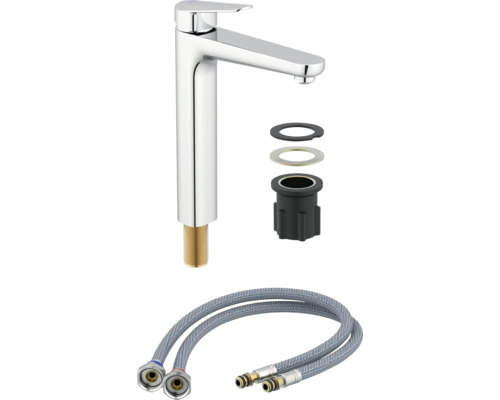 Waschtischarmatur mit Montagezubehör und Anschlussschläuchen