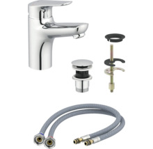 Armatur, Ablaufgarnitur und Anschlussschläuche für Waschbecken