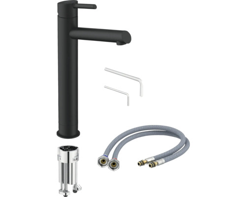 Robinet de lavabo noir avec matériel d''installation