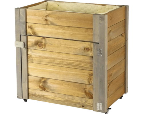 Jardinière surélevée en bois avec roulettes et film de plantation