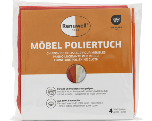 Renuwell Möbel Poliertuch, 4 Stück, geeignet für alle Oberflächen, aus 100 Prozent Baumwolle
