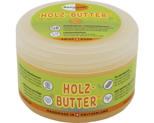 Renuwell Holzbutter zur Holzpflege, handgefertigt in der Schweiz