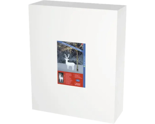 LED Weihnachtsdekofigur Rentier H 130 cm Lichtfarbe kaltweiss Verpackung einer leuchtenden Rentierfigur für den Innen- und Außenbereich