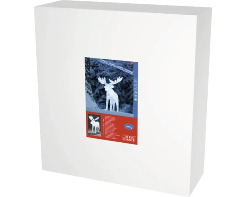 LED Weihnachtsfigur Elch Lichtfarbe kaltweiss Verpackung einer Konstdsmide Leuchtfigur Elch für den Außenbereich