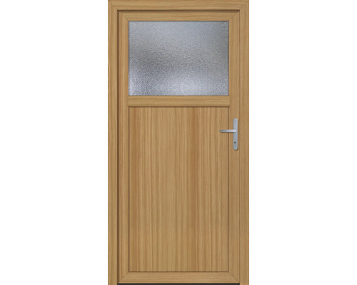 Holztür mit Glaseinsatz und Türgriff