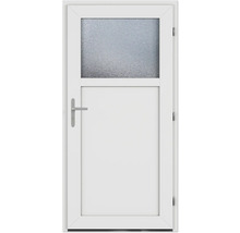 Weiße Nebeneingangstür mit Glaseinsatz