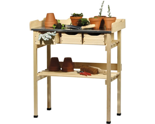 Pflanztisch mit Schubladen natur 88 cm Gartentisch mit Arbeitsfläche, Schubladen und Regalen für Gartenzubehör