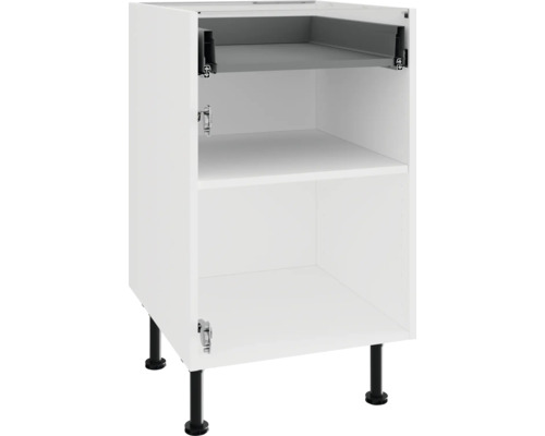 PICCANTE Smart Unterschrankkorpus für 1 Drehtür und 1 Schubkasten BxTxH 50 x 55,5 x 70,4 cm weiss zerlegt "Nr. 18" Weißer Küchenunterschrank mit Regalböden und schwarzen Füßen