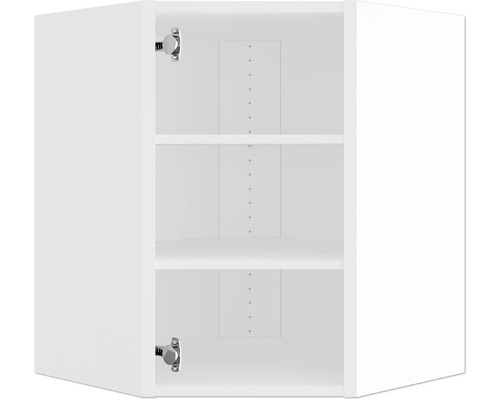 PICCANTE Smart Hängeschrankkorpus für 60 x 60 cm Eckoberschrank für 1 Drehtür BxTxH 59,4 x 33 x 70,4 cm weiss zerlegt "Nr. 11" Weißer Hängeschrank mit drei Fächern zur Aufbewahrung