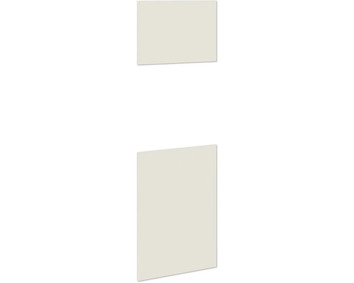 PICCANTE Smart Frontenset Hochschrank für Backofen und Kühlschrank 2 Drehtüren sandbeige seidenmatt mit Dickkante "AS" Muster einer Wandpaneele